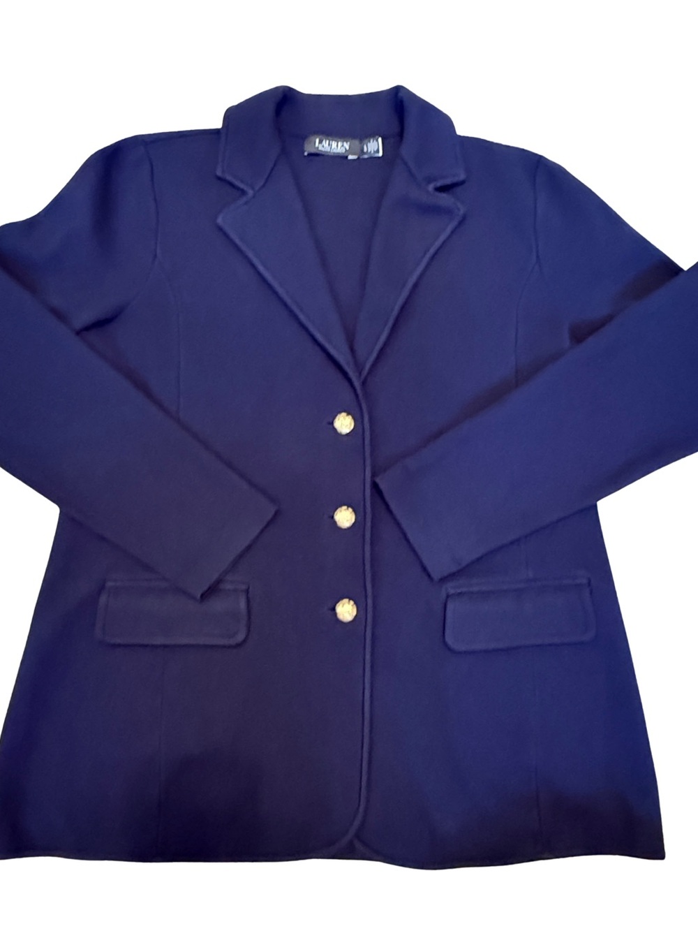Lauren Ralph Lauren Knit Blazer Suit Jacket Blue Size Large Gold Button - Picture 5 of 11